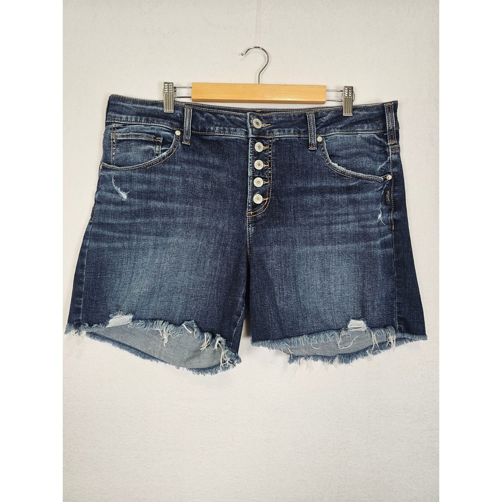 Distressed Silver Jeans Co Boyfriend Short Womens 16W Indigo Button Fly Raw Hem